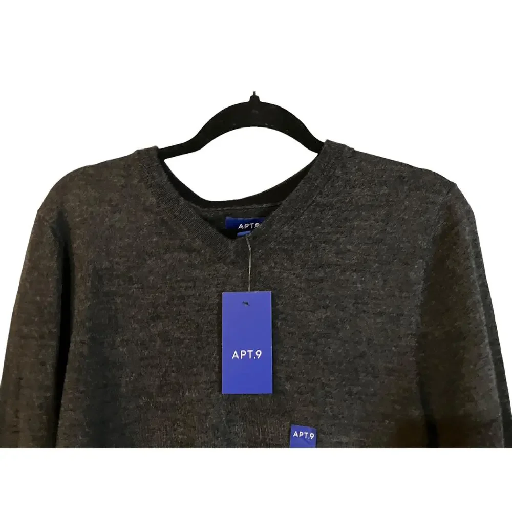 Apt. 9 Men's Dark Char Heather Slim Fit Merino Wool Blend V-Neck Sweater S NWT